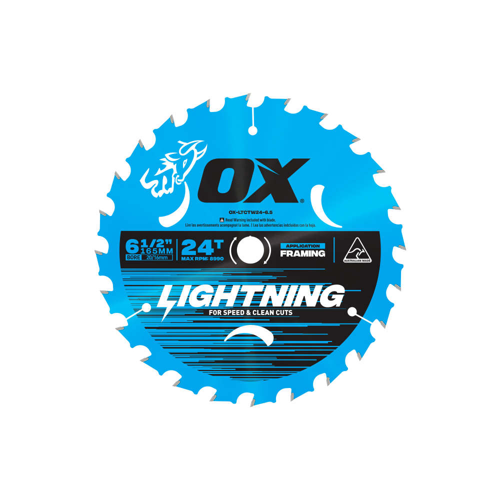 OX Pro Lightning 165mm (6-1/2-Inch) Circular Saw Blade | 24-Tooth