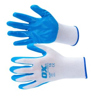 OX Safety Polyester Lined Nitrile Glove - Size 10