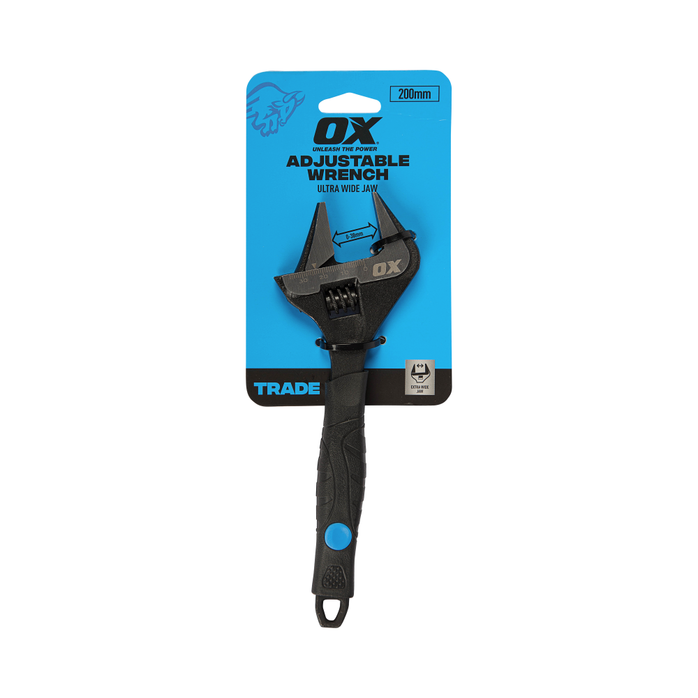 OX Trade Ultra Wide Jaw Adjustable Wrench - 8-Inch