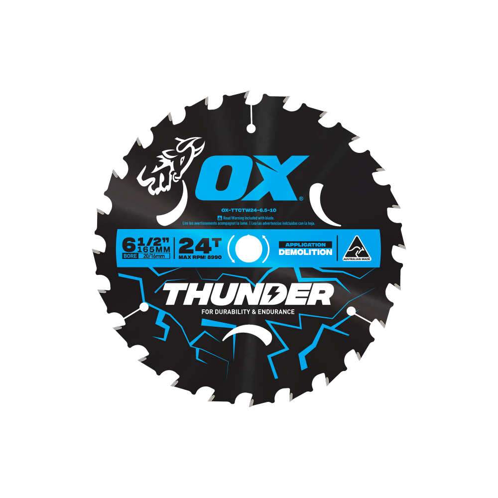 OX Pro Thunder 165mm (6-1/2-Inch) Circular Saw Blade 10-Pack | 24T - Bulk