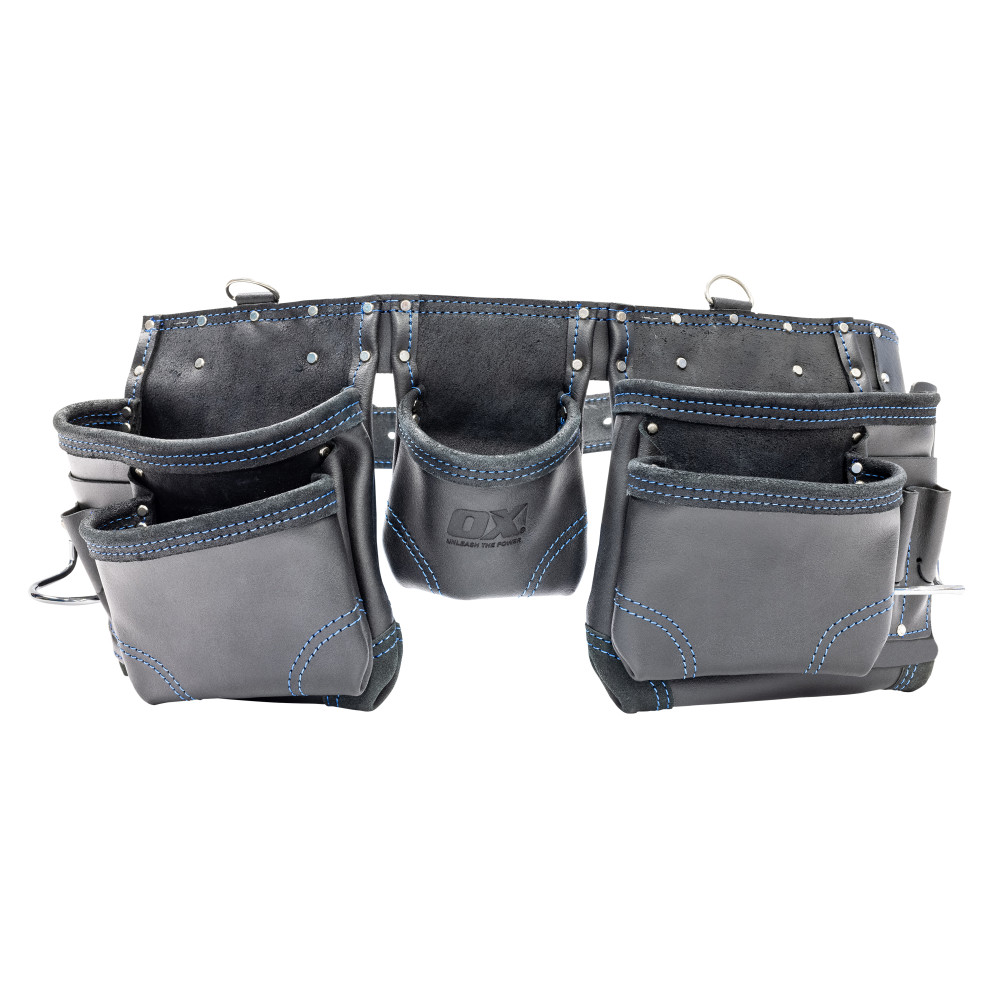OX Trade Black Leather 12 Pocket Construction Apron
