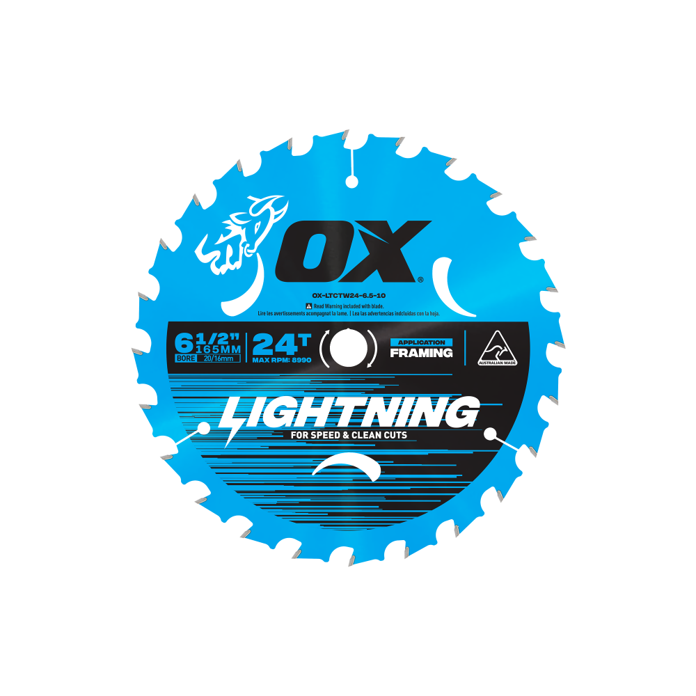 OX Pro Lightning 165mm (6-1/2-Inch) 24-Tooth Circular Saw Blade| 10 Pack Bulk Value