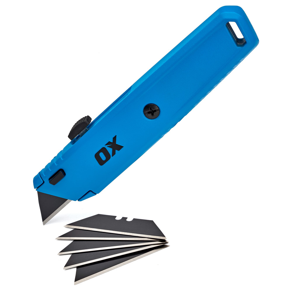 OX Trade Retractable Utility Knife &ndash; Box Cutter with 5x SK5 Blades